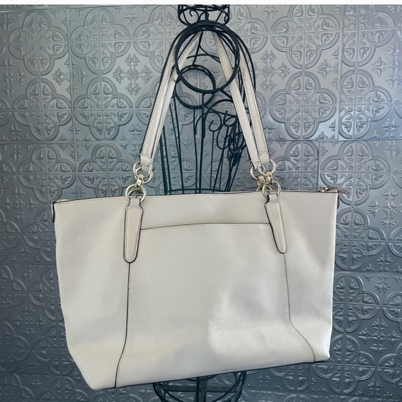 Coach F57526 Off White Ivory Chalk Grossgrain Leather Ava Tote Handbag Purse - Picture 8 of 11